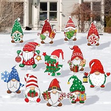 BBTO 12 Pcs Christmas Yard Sign Gnome Stake Holiday Outdoor Garden...