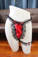  A8 2XL/ElasticW.24-44" Handmade Red Satin Thong Bikini Panties  Leg bands