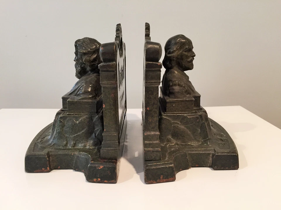 Sujetalibros vintage artesanales Judd Verdigris Shakespeare y Longfellow década de 1960 Foto 4 de 4