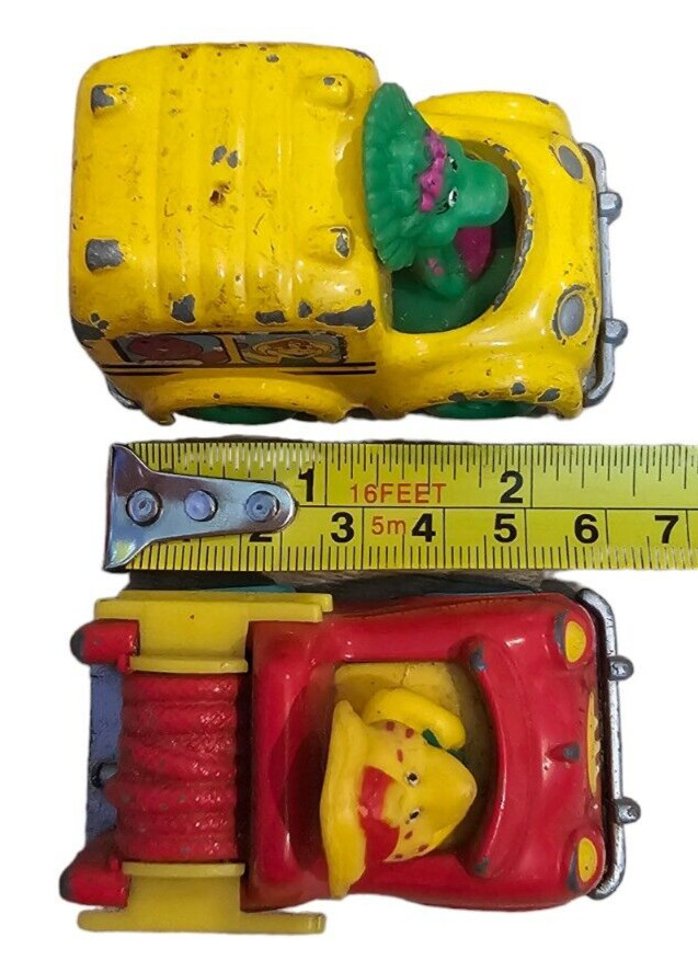 Barney Diecast Vehicles Baby Bop and BJ Fire Engine School Bus Vintage 1997