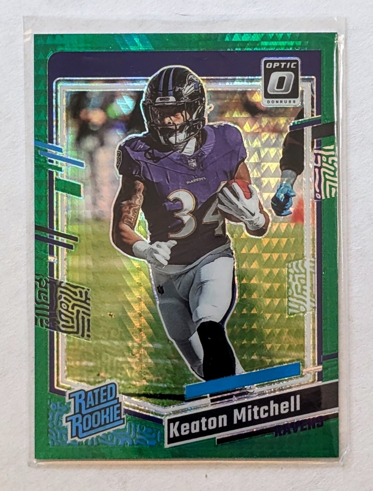 2023 Donruss Optic Keaton Mitchell Green Hyper Prizm RC #207 Baltimore Ravens