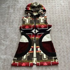 Native Kichwa 100% Alpaca Wool Hooded Vest Aztec South Western Print Size Small