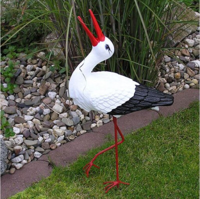 NEU STORCH GESCHENKIDEE KLAPPERSTORCH FIGUR DEKO STATUE SKULPTUR GARTENTEICH