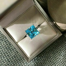 2Ct Princess Cut Lab-Created Blue Topaz Engagement Ring 14K White Gold Plated