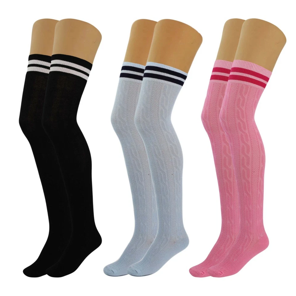 Colorful Thigh High Socks for Women Over The Knee Warm Long Boot Socks 3 Pairs - Image 2 of 4