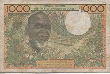 West African States  1000  Francs  ND. 1978  P 703Kl  Circulated Banknote