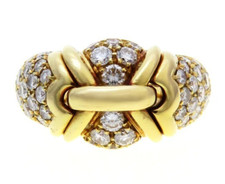 Vintage Bvlgari Trika 18k Yellow Gold Pave Diamonds Bulgari Cocktail Band Ring