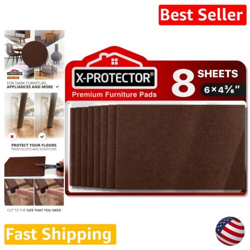 Brown Felt Chair Leg Pads - Set of 8 Heavy-Duty Sheets for Hard Floor Protection
