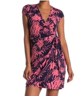 Maggy London Woman Faux Wrap Pink Blue Multicolor Jersey Dress Size 18W -  NWT | eBay