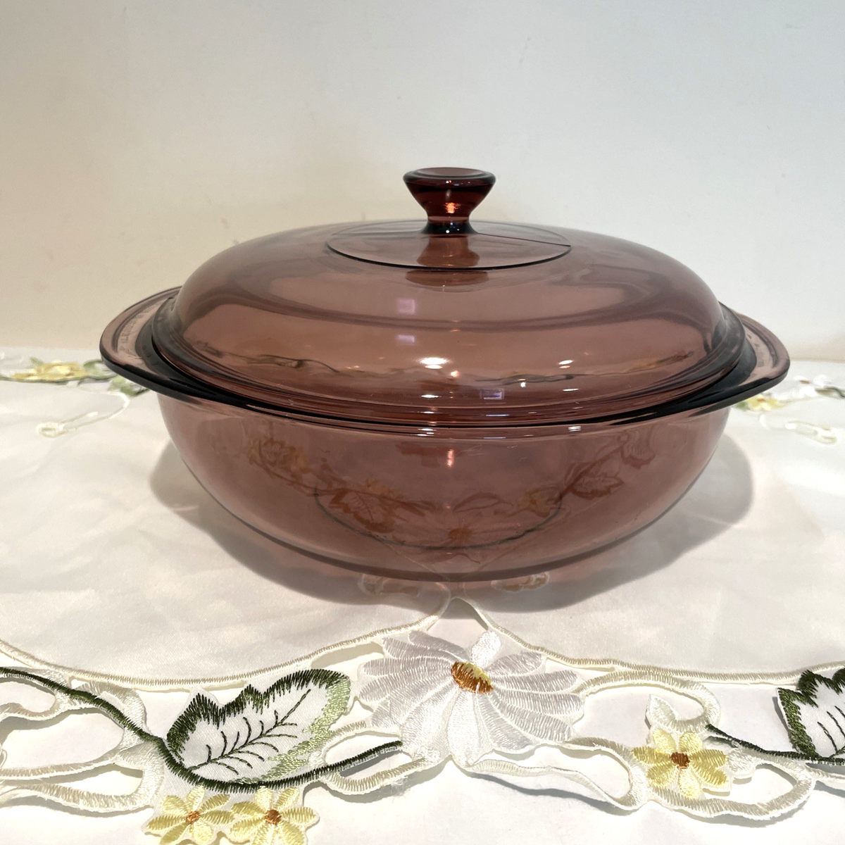 Vintage 90s Pyrex Casserole Dish With Lid #024 Cranberry Glass Quart EUC