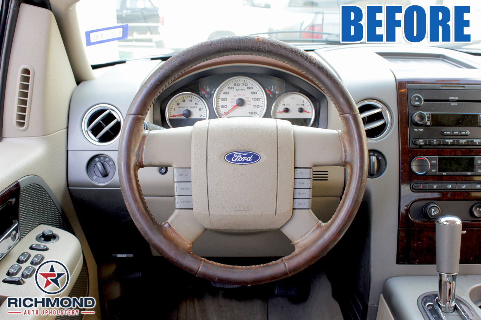 2005 Ford F150 King Ranch F150 Leather Steering Wheel Cover , 2