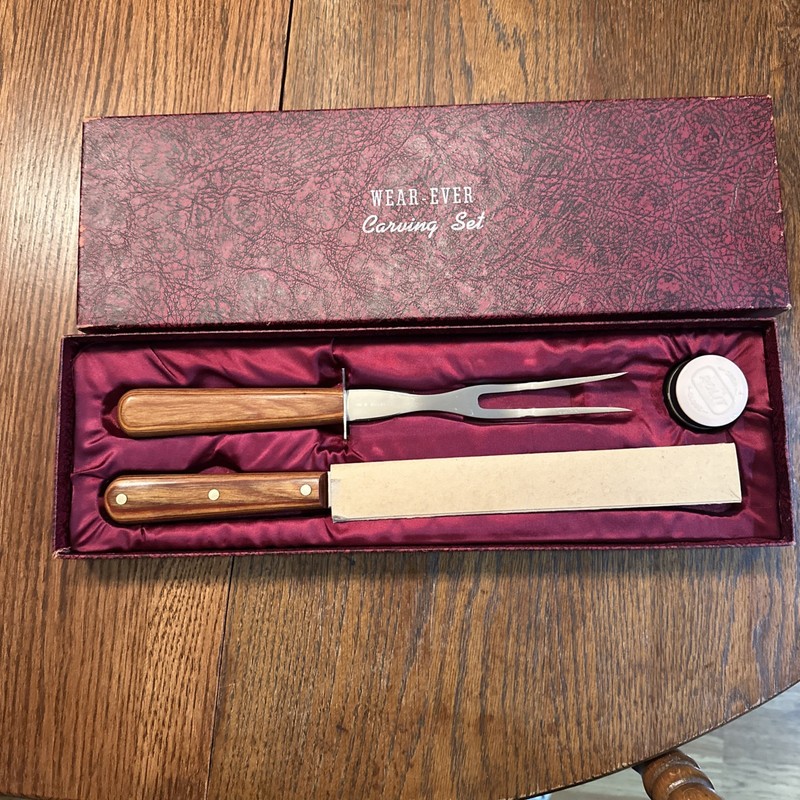 MCM Wear-Ever 3 Pc Carving Set Knife, Fork, And Roll-it Grinder Original Box 205