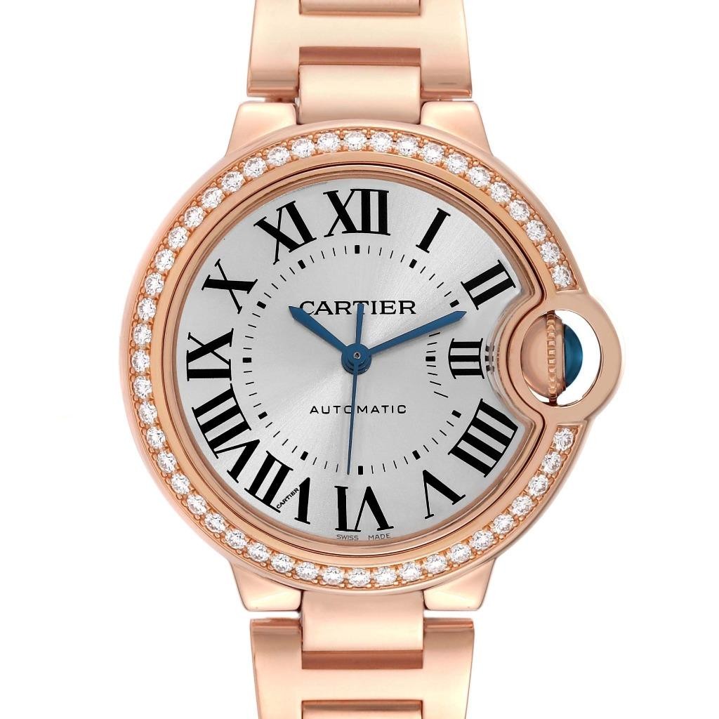 Cartier Ballon Bleu Rose Gold Silver Dial Diamond Ladies Watch WJBB0036 with Box & Card