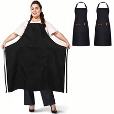 Plus Size Chef Apron Large Adjustable Pockets Men Women Black White 2 PCS