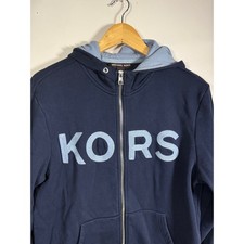 Michael Kors Mens Navy Blue KORS Logo Full Zip Hoodie Sweatshirt Size M