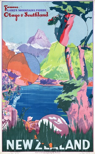 Póster de viaje retro con impresión de arte de pared retro de Nueva Zelanda Isla Sur Otago 1930 - Imagen 2 de 6