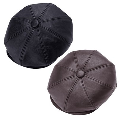 PU Leder Look Baker Boy 8 Panel Mütze, Zeitungsjungenmütze Gatsby Style Peaky Cap Unisex
