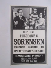 Theodore C. Sorensen US Senate New York Democratic 1970 card