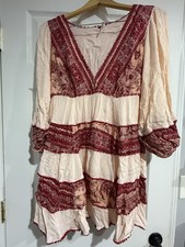 Free People Dress Women’s Large Pink/Red My Love Tea Combo Embroidered Mini