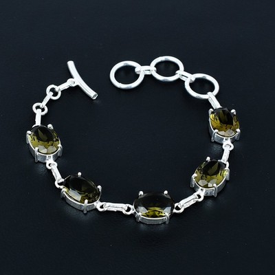 Smoky Quartz 925 Sterling Silver Oval Gemstone Jewelry Bracelet 7 Inch AAB 301