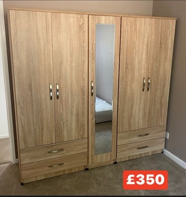Nagelneuer Kleiderschrank/Schrank Eiche Farbe 5 Türen nur 350£, KOSTENLOSE MONTAGE  