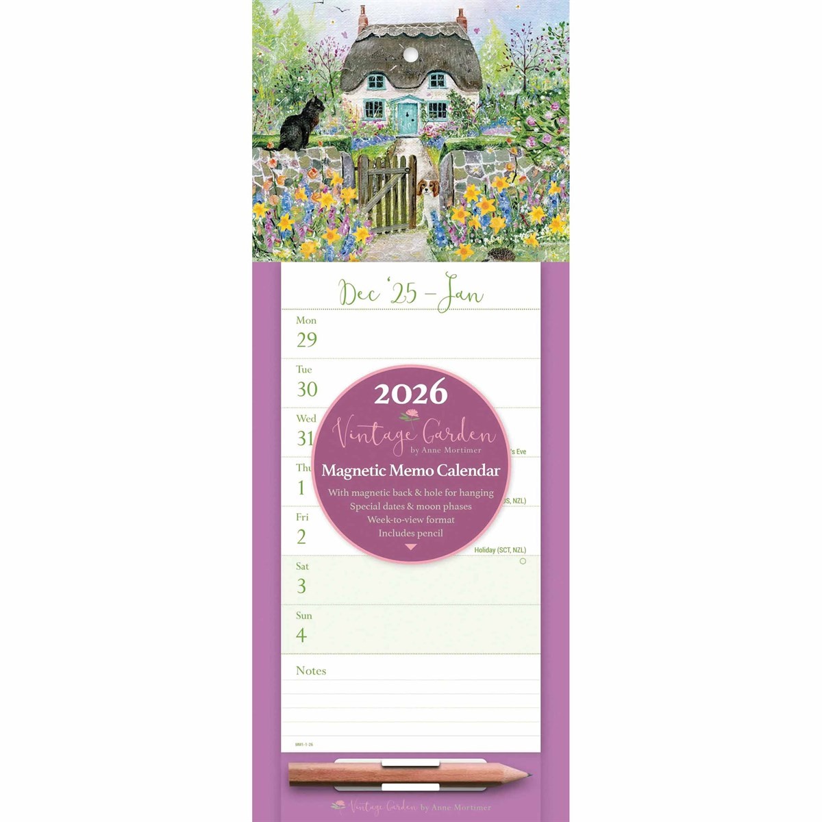 Vintage Garden Magnetic Slim Calendar 2026, Magnetic Calendars, Gift