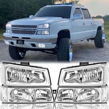 For 2003-2006 Chevy Silverado Avalanche Chrome Headlights Signal Bumper Lamps