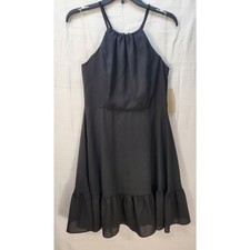 Kellywood Dress Size Medium Black Halter Tie Strap Frill Detail Sundress