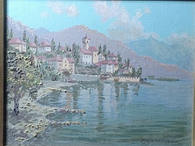 Griesshaber,Town on Waters edge, Oil painting
