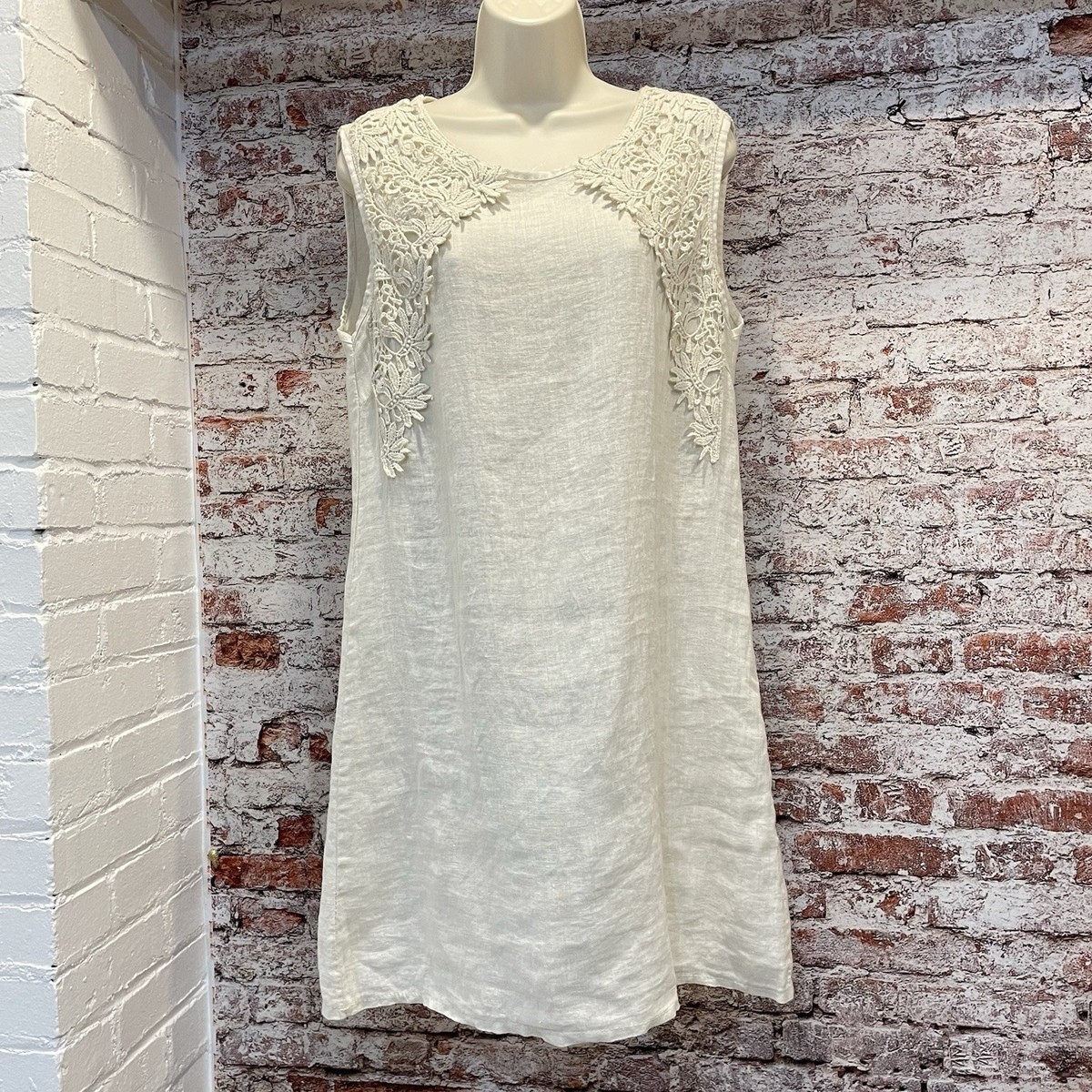 alessia pacini linen dress Tunic S Made In Italy Lace Sleeveless NWT Ivory Alessia Pacini white linen dress