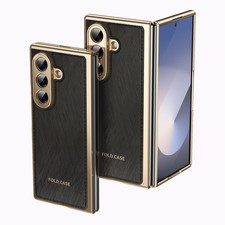 Slim Leather Plating Case Fr Samsung Z Fold6/7/5/4/3 Hinge Cover Tempered Screen