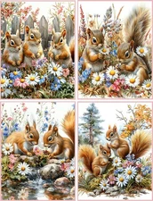 8 Squirrels Flowers Shabby Chic glossy blank fold out Note Card envelopes