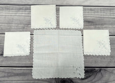 LOT OF 5 VINTAGE EMBROIDERED SCALLOPED EDGE HANKERCHIEFS - WHITE    11