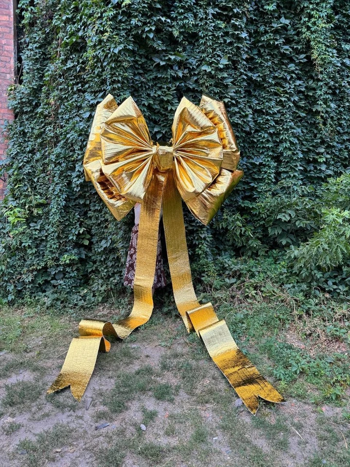Large 62 Inch Gold Glitter Bow Giant Christmas Holiday Wall Decor, Big Party - Image 4 of 4