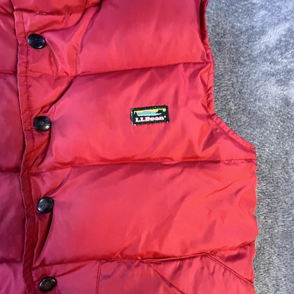 Chaleco acolchado de plumón de ganso L.L.Bean niños XS/6 rojo aislado nailon ropa exterior de invierno Foto 2 de 4