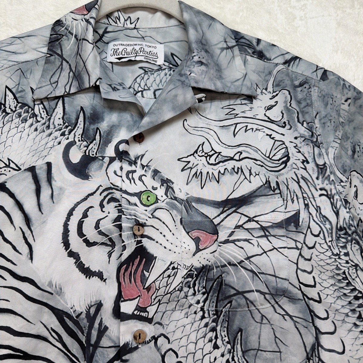 トップス WACKO MARIA Edgy Tiger Graphic Aloha L Wacko Maria Tiger Dragon Shirt Men's Large Rayon Camp Collar Japan
