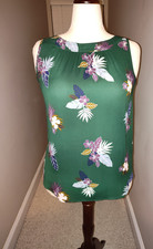 Loft emerald green sleeveless tropical print blouse sz small