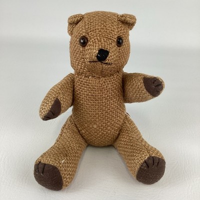 Vintage Brown Burlap Jointed Hand Crafted Teddy Bear Plush Stuffed Animal Toy 