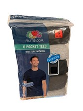 Fruit of the Loom 6-Pack Short Sleeve Crew Neck Pocket T-Shirts Mens Small 34-36