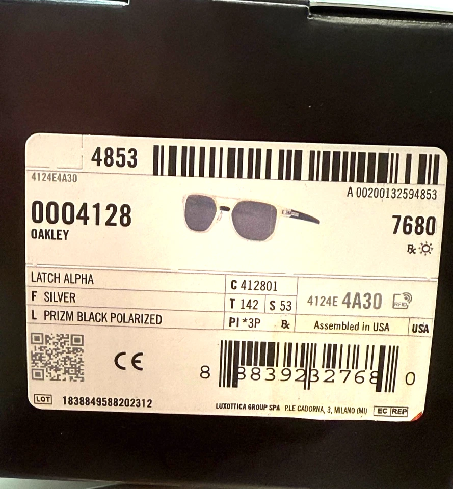 正品 Oakley 太阳镜 Latch Alpha 银色带 Prizm 黑色偏光 全新带盒 — 第 4/4 张图片