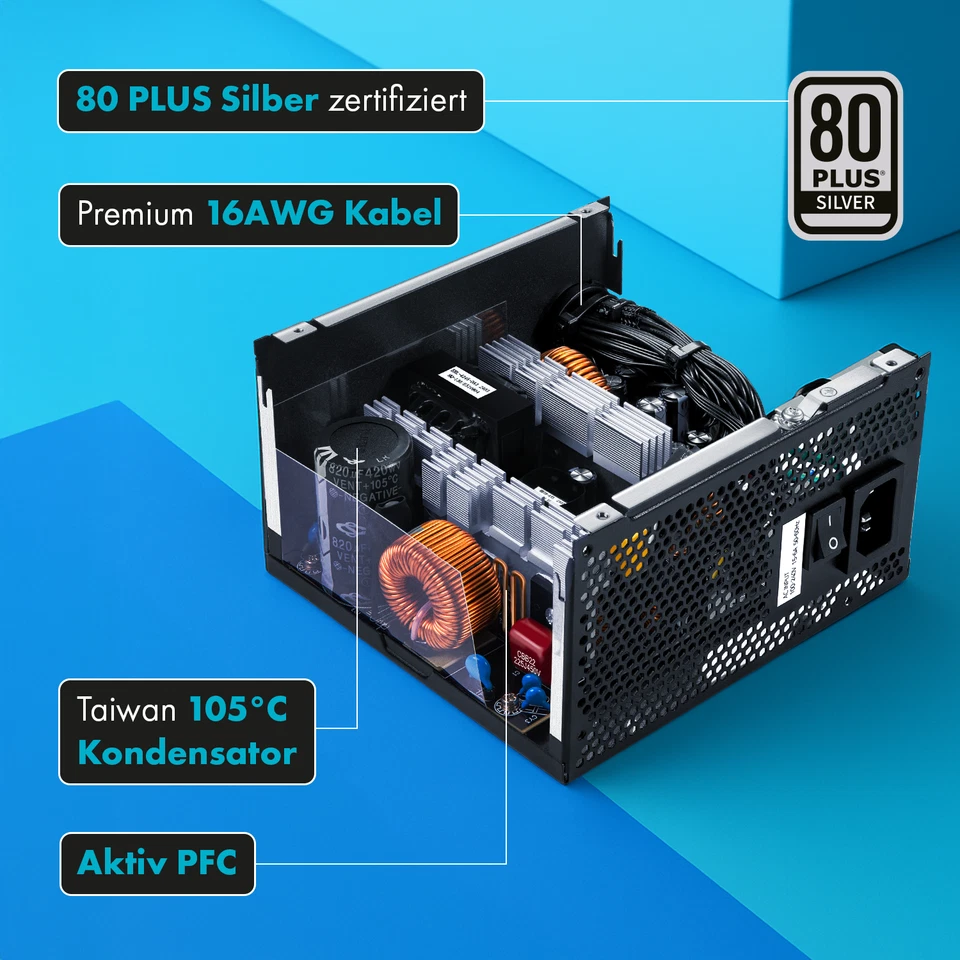 PC Netzteil 850Watt ATX 3.1 für PCIe 5.1 GPU Gamer Computer 80 Plus Silber - Bild 4 von 4