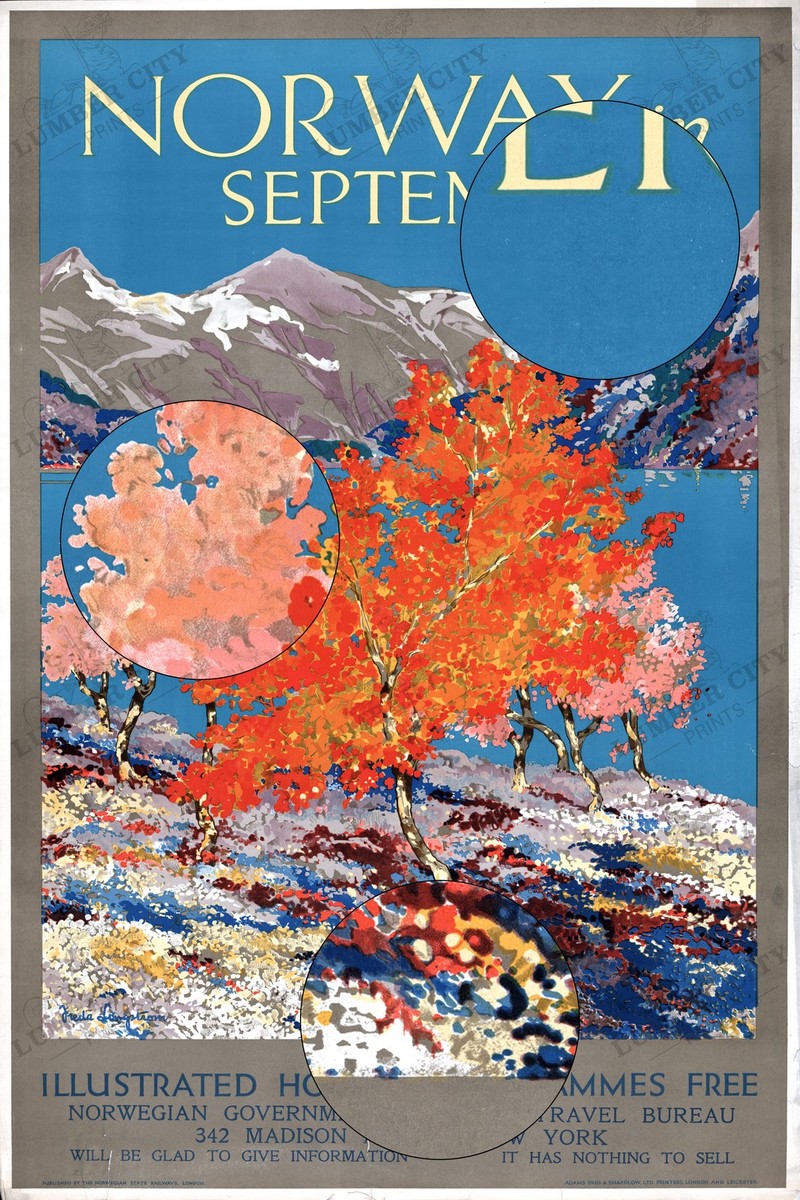 Norway in September 1920s Lingstrom Vintage Travel Poster Print