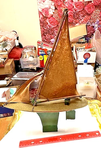 HTF RARE OLD VINTAGE ANTIQUE  METAL TIN LITHO CHEIN PEGGY ANN TOY SAIL BOAT