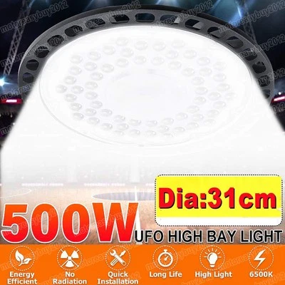 SUNYDEAL UFO LED High Bay Light 500W Workshop Garage Industrial Warehouse Lamp 6500K IP66