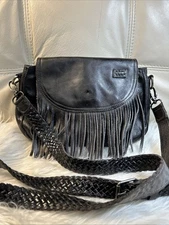 Bed Stu Bag Eastend Fringe Crossbody Clutch Shoulder Black Small VGC!