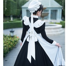 Victorian Maid Mob Cap White Frilled Bonnet with Long Ribbon Retro Maid Hat