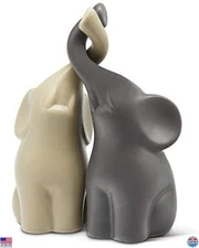 Beige & Grey Elephant Couple Ceramic Sculpture Figurine 6.3" Home Decor