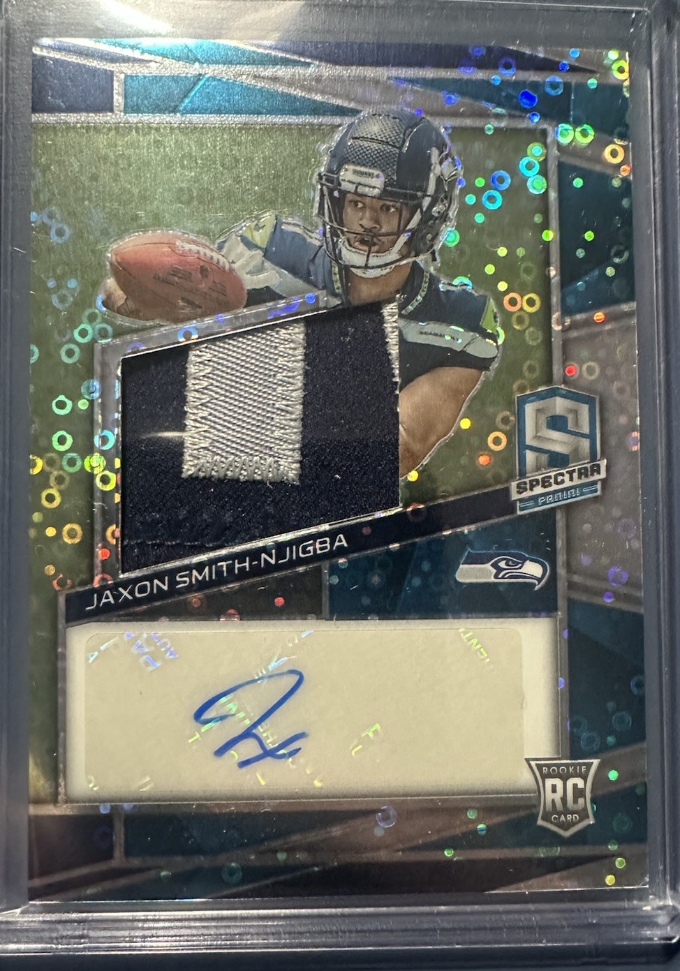2023 Panini Spectra RC Patch Auto Jaxon Smith-Njigba #217 Neon Blue Prizm /50 