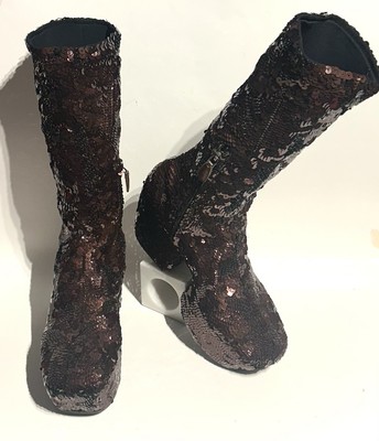 PRADA SEQUIN PAILETTES PLATFORM BOOTS 1WP138 BROWN UNWORN. 7 Fabulous  G2U