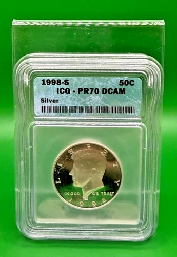 1998 S PROOF KENNEDY HALF DOLLAR ICG PR-70 DCAM - SILVER PROOF - CERTIFIED - 50C